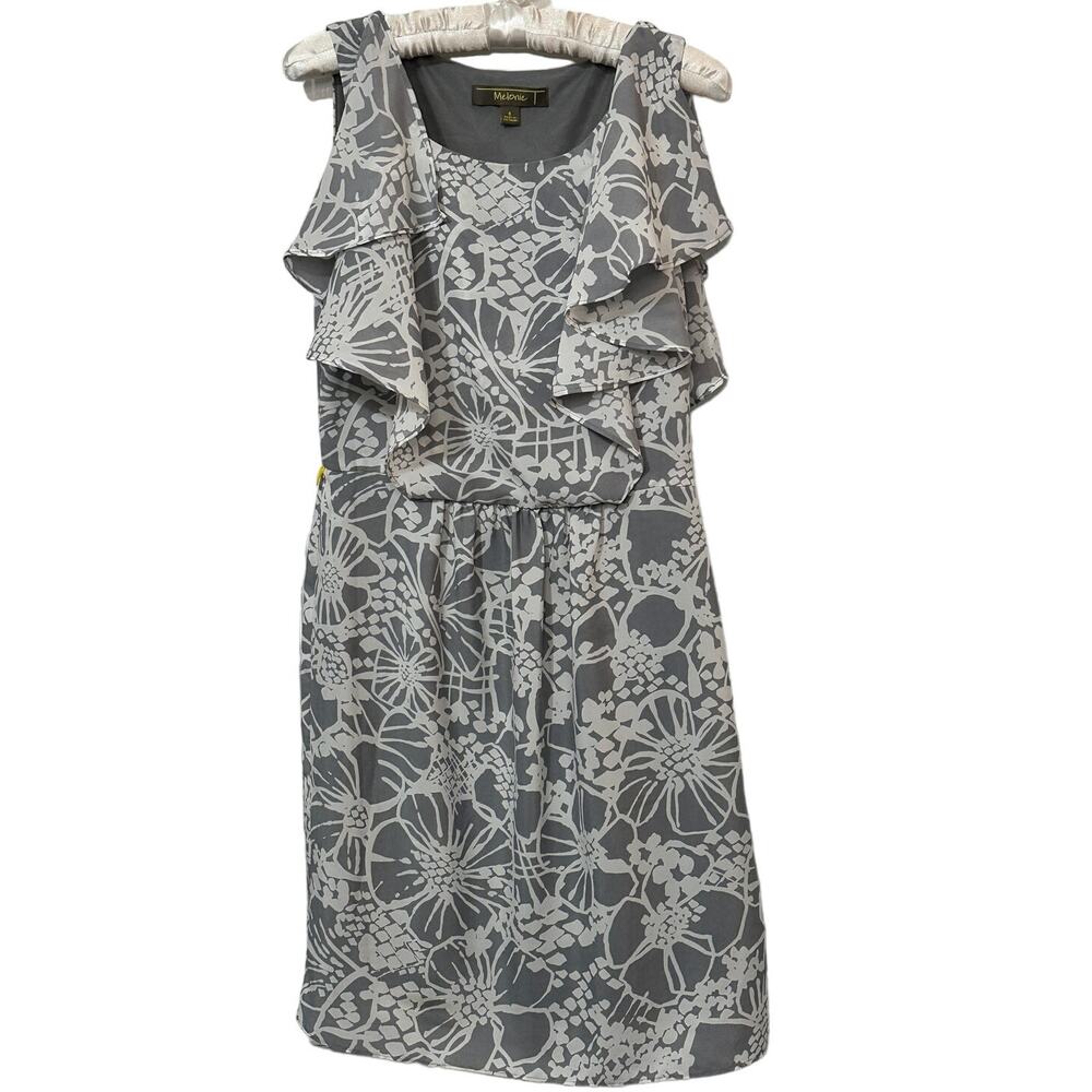 Melonie Grey Floral Woman's Midi Knee Length Dress SZ6